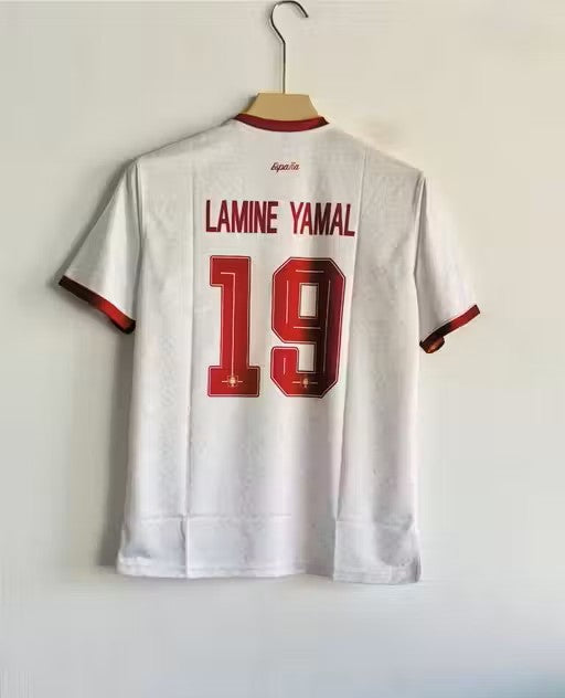 Spain Premium Football Jersey – Lamine Yamal No.19 Edition | Classic White Performance Sports T-Shirt