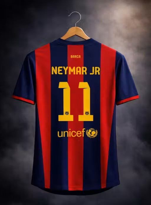 Neymar Jr 11 Iconic Barca Retro Jersey | Classic Football Fan Wear Vintage Barca 2015 Champions League Final Edition Jersey - Neymar Jr Special Edition Neymar Jr Barcelona Football T-Shirt for Men & Boys
