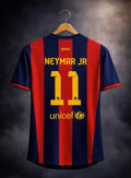 Neymar Jr 11 Iconic Barca Retro Jersey | Classic Football Fan Wear Vintage Barca 2015 Champions League Final Edition Jersey - Neymar Jr Special Edition Neymar Jr Barcelona Football T-Shirt for Men & Boys