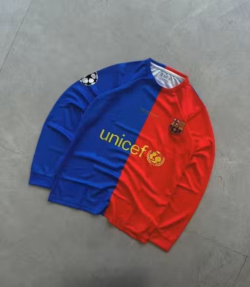 Embroidery Barcelona Messi No.10 Premium Full Sleeve Football Jersey – Red & Blue Player Edition